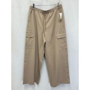 Athleta Promenade Cargo Pant Tan Khaki Wide Leg Elastic Waist Womens Size L